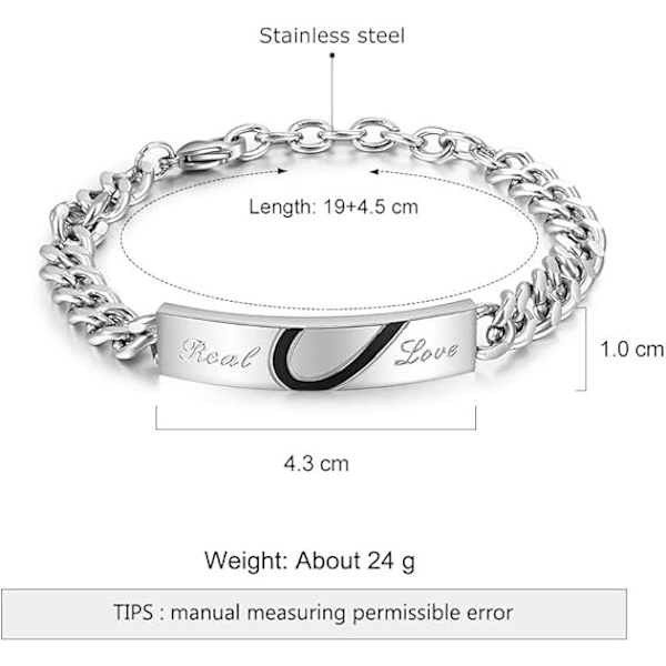 Rustfrit Stål Kærlighed Par Link Armbånd til Mænd Kvinder Elsker Mand