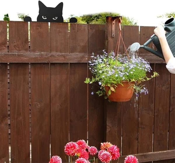 Metalkat havefigur, sort kattefigur dekoration, udendørs have