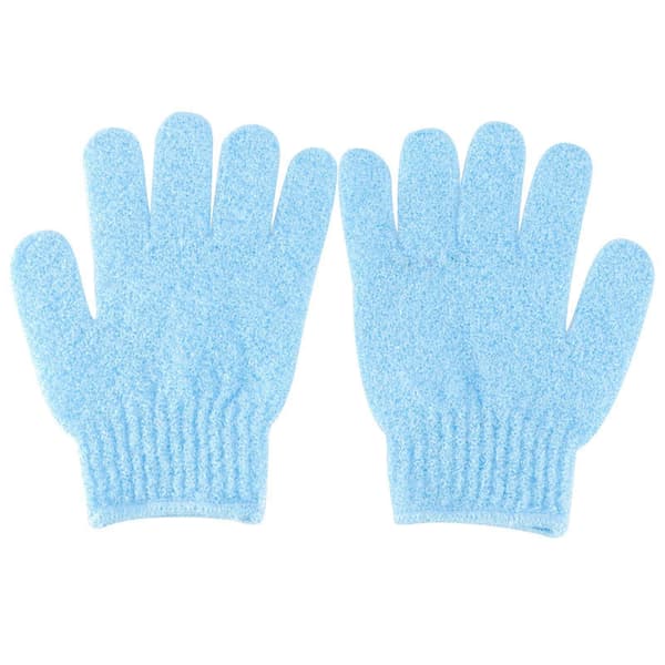 2 par badeeksfolierende handsker med fem fingre, kropsskrubbehandsker, badehåndklæde til mænd og kvinder (blå)