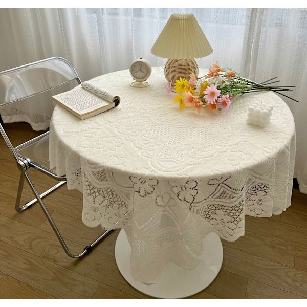 Spetsduk - Rund 90x90 Spetsduk Bohemisk Elegant Blommig Design Bröllopsspetsduk Rektangulär Borstad Duk