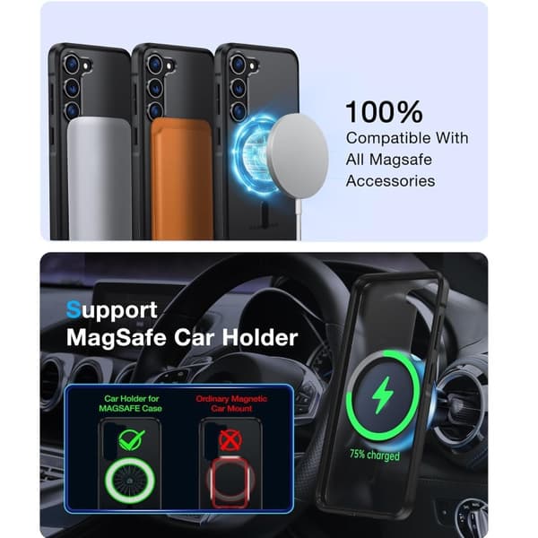 Samsung S23 - Cover MagSafe Stødsikkert Frostet Mat Sort Sort