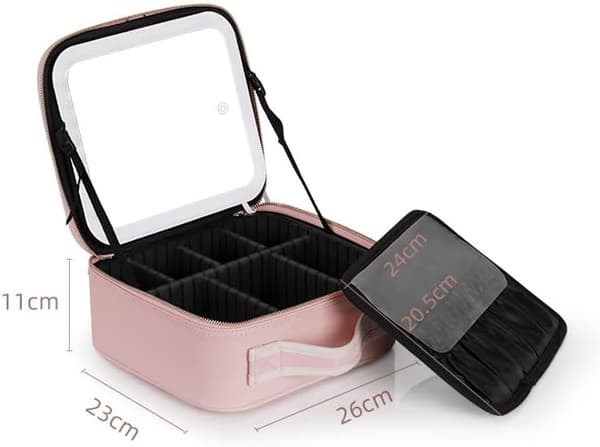 (Rosa) Kosmetikkveske med LED-belyst speil