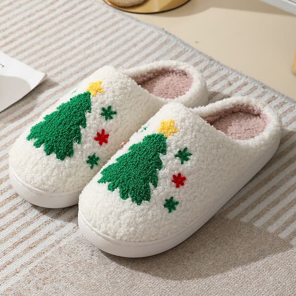 Mysiga tofflor för vintern, juldesign varma fleecetofflor med mjukt plyschfoder, memory foam-innersula halkfri sula bekväma inomhustofflor tree 40/41