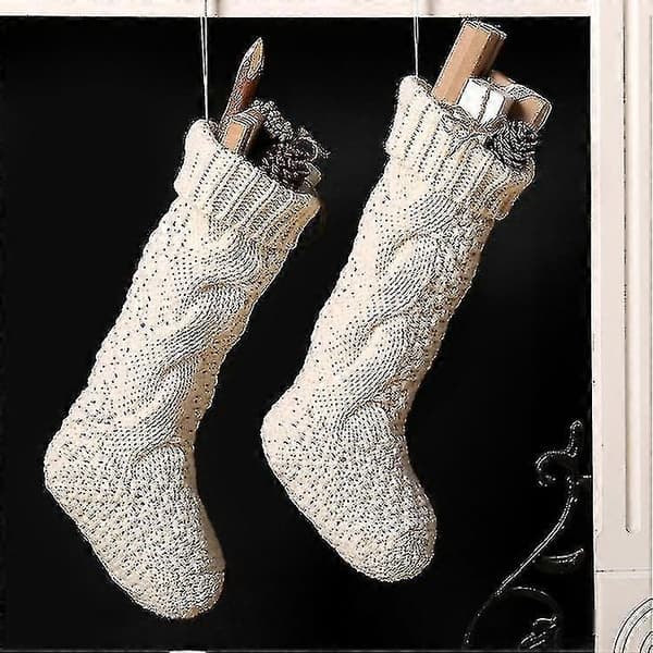 Unik Elfenbenshvid Strikket Julestrømpe 37cm\" 2 Stykker Pakke