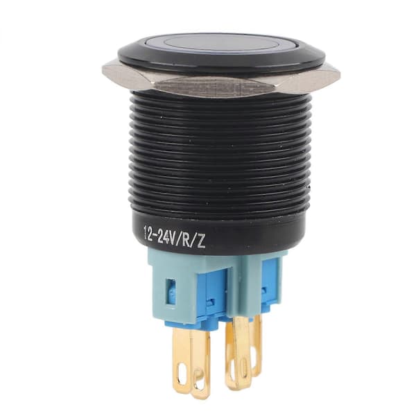 22 mm 12V-24V vanntett selvlåsende trykknappbryter grønn LED