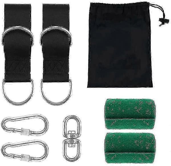 Trägunga Hängande Remmar Kit 2x5ft Kraftig Gungupphängning med Karbinhakar, Trädskydd