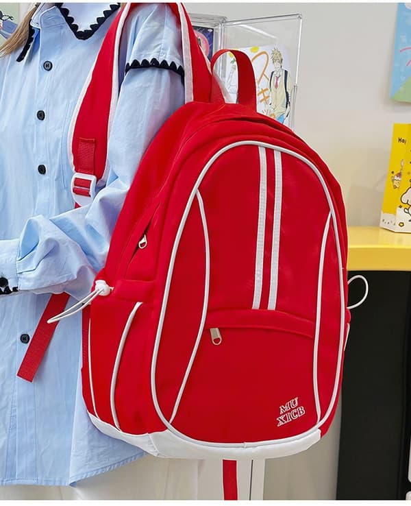 Nylon Rygsæk: Stor Kapacitet Studenter Rygsæk Red