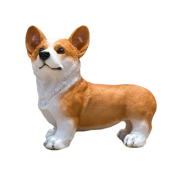 Hundestatue Levande Söta Stilen Liten Kompakt Resin Material Corgi Prydnad för Trädgårdar Inomhusbord Gult