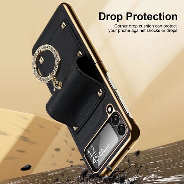 Galaxy Z Flip 4 Skal Ringhållare Läder - Orange