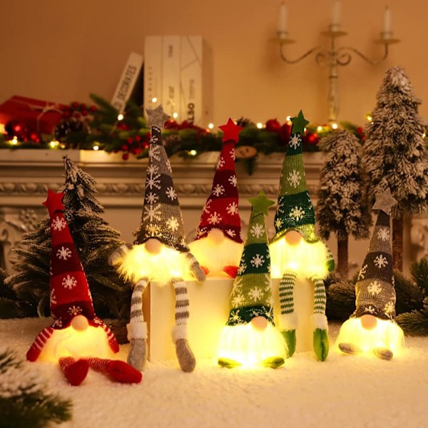 Lysande Stående Jul-Gnome, Varmt Glödande LED-ljus Inuti Plysch Jul-Gnome Med Infällbara Och Svängbara Ben För Mångsidig Högtid