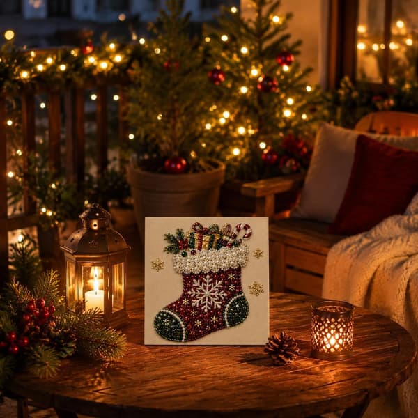 Juleperle- og diamantmalingssæt, DIY-sæt med perlekunst til voksne — Julestrømpe Christmas Stocking‌