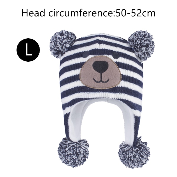 Baby Boy Hatt Vinter Fleecefodrad Hatt Stickad Öronlapp Barnmössa Spädbarn Småbarn Hattar för Babyflickor med Pom Pom Navy Stripe