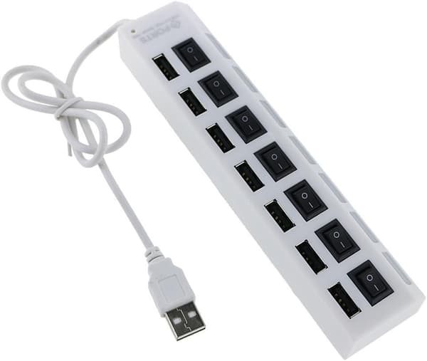 Höghastighets USB 2.0-hubb med 7 USB-portar och blå LED-indikator