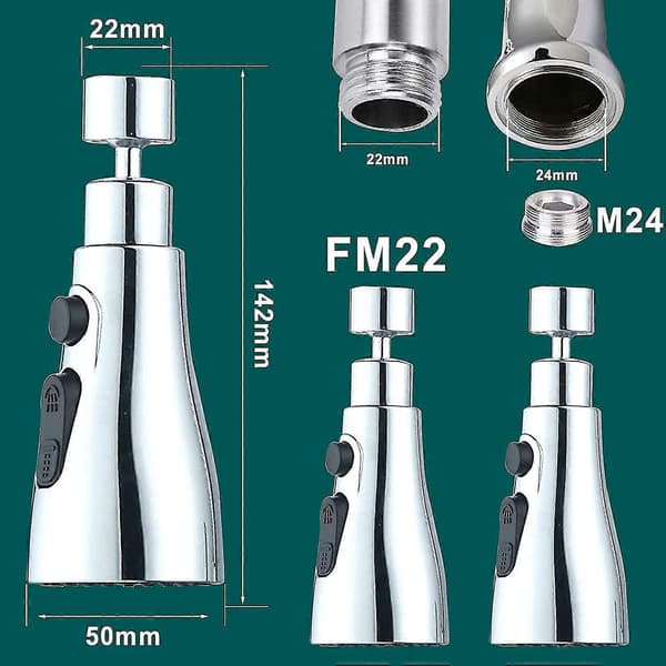 360° Svingbar Tut FM22 M24 Kjøkkenvask Kran Spray Feste Hode med 3 Moduser, Erstatning Tut Ende Diffuser Tut, Kran Trykkvann Dyse Aerator