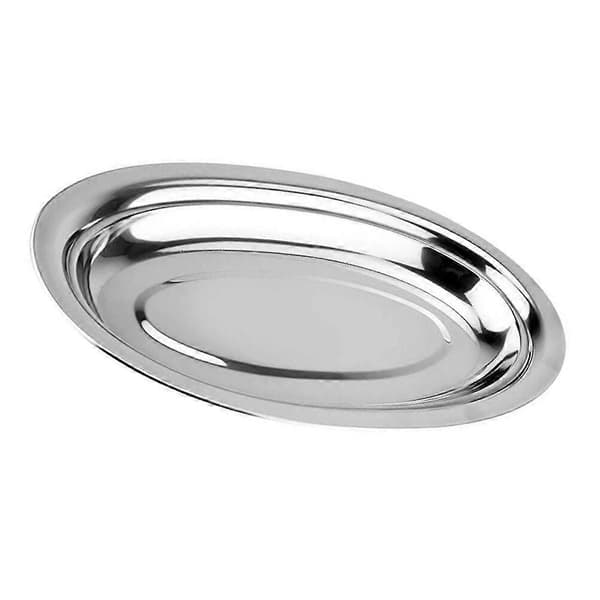 1 stk. oval tallerken i rustfrit stål til dampning af fisk, snack- og dessertbakke