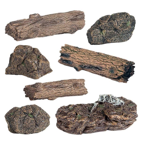 7 stk. kunstig trestubbe, falsk steinmodell, minitrestubbe-figur, minihagepynt