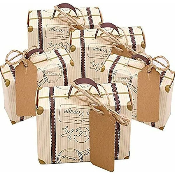 Resväska Godisaskar med Resetema, Slitstarkt Kraftpappersmaterial med Anpassningsbara Etiketter, Elegant Stil & Bred Användning för Klassiska Evenemang
