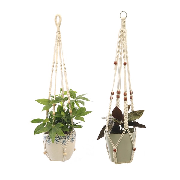 Set med 2 Macrame Hängande Korg Bomullsrep Hängande Korg Blomkruka Växthållare Hängare för Inomhus Utomhus Tak