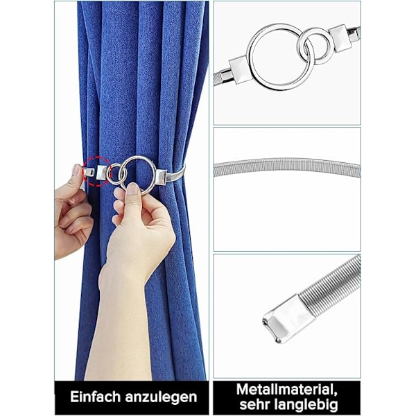4 Stykker Gardinholdere, Sølvfarvet Justerbar Legering Elastisk