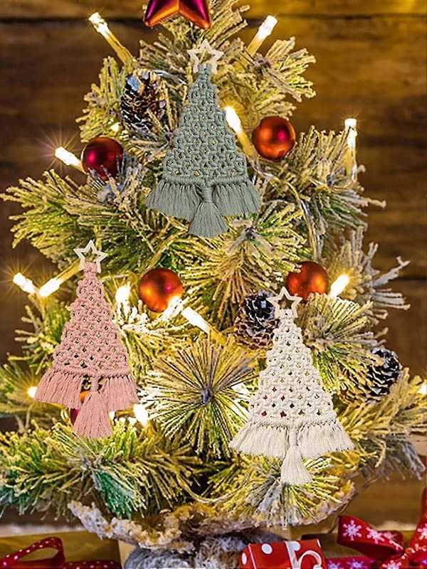 3 st julgransmakramé gör-det-själv-kit, handgjord makramévävd julgranspresent
