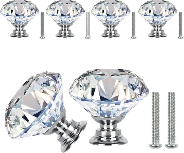 Et sæt med 10 stk. 25 mm hvide diamantformede glasskabsgreb