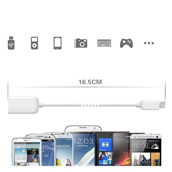 USB till Micro USB Kabel - Inbyggd OTG Adapter - Vit Vit