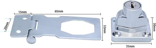 (2-pack) Metallhasplås 65 mm Dörrbult Låsspänne med Hänglås