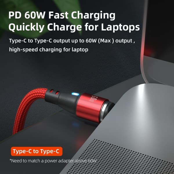 2-pak USB-C 2m 60W hurtigopladning, magnetisk opladerkabel, sort