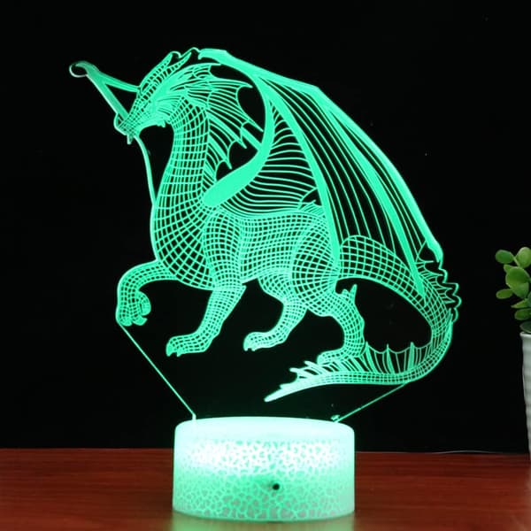 Drage Natlampe til Børn, 3D Dinosaur Illusion Lampe, Bordlampe