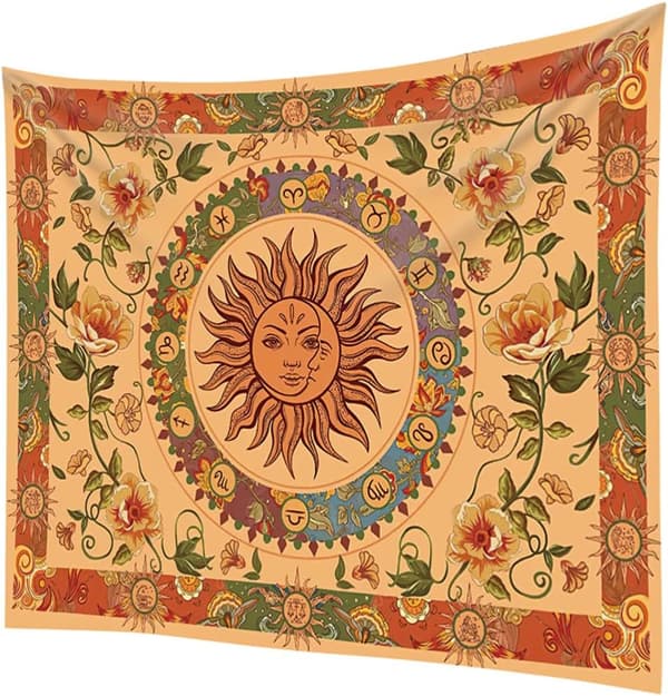 1 st 200x150cm Sol och Måne Tapestry Löv Blommor Väggbonad H