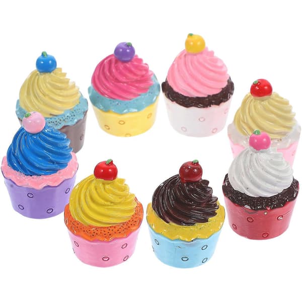 8 stk. harpiks simulerede cupcake-ornamenter DIY-håndværk køleskabsmagneter nøgleringstilbehør