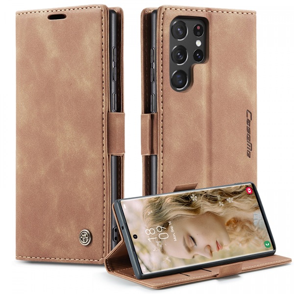 CaseMe 013 Series läderfodral till Samsung S22 Ultra, brun brun