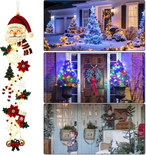 Julbåge med festlig belysning; festlig dörrdekoration för vardagsrum, sovrum och entréer (Jultomten) Santa Claus