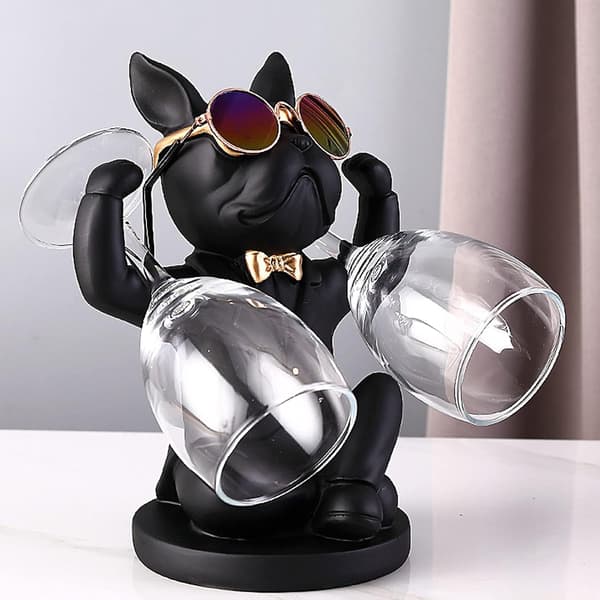 Fransk Bulldog Figur med Rustfrit Stål Bakke, Borddekoration