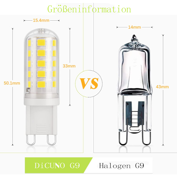 G9 LED-lampa kallvit 6000 K, LED-lampa 3W motsvarar 30W - 40W halogenlampor, G9-lampor, 430 lumen, ingen flimmer, ej dimbar,