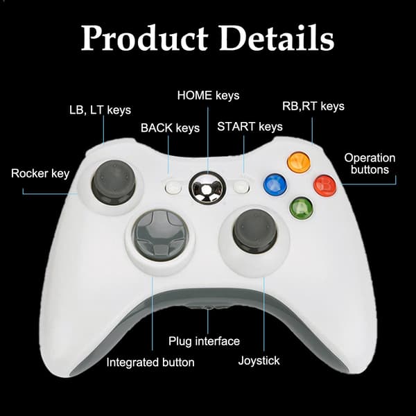 Trådløs controller til Xbox 360, ergonomisk design, endeløs gameplay gamepad med trådløs forbindelse og justerbar D-pad, komfortabelt greb med white