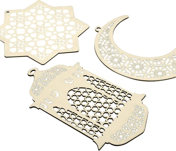 2-delat set med 6 träberlocker, prydnader Ramadan Kareem-prydnader