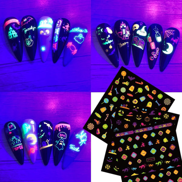 Halloween Luminous 3D Butterfly Nail Stickers, Glow in the Dark