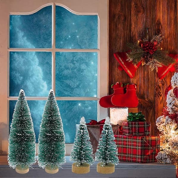 34 st mini julgran snöfrost träd DIY hantverksdekorationer