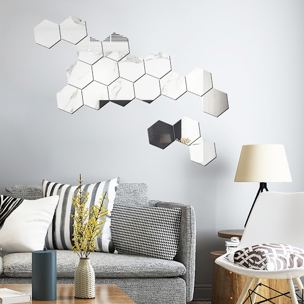 Hexagonala spegelväggklistermärken - silver, flexibla linser