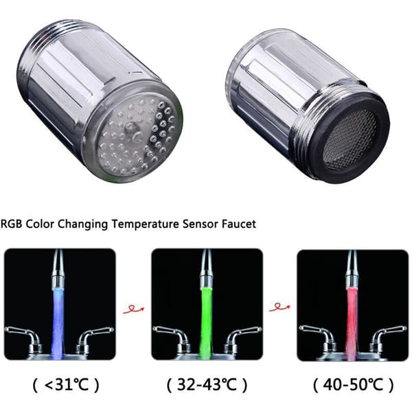 2 stk LED-lys Vannkran Spiss vask servant Probe Temperatur Aera