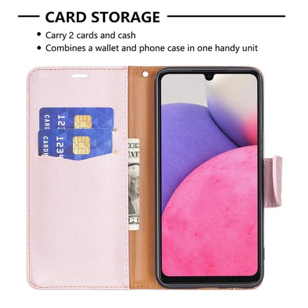 Samsung A33 5G, Premium Litsi, Lompakko, Ruusukulta