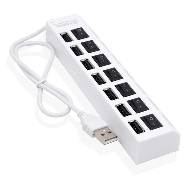 Höghastighets USB 2.0-hubb med 7 USB-portar och blå LED-indikator