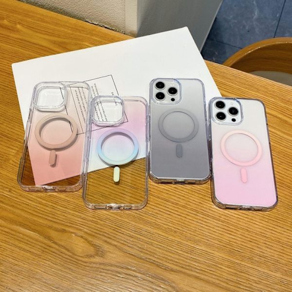 iPhone 16 Pro Gradient Transparent PC MagSafe Skall Toning Brun Gradient grå