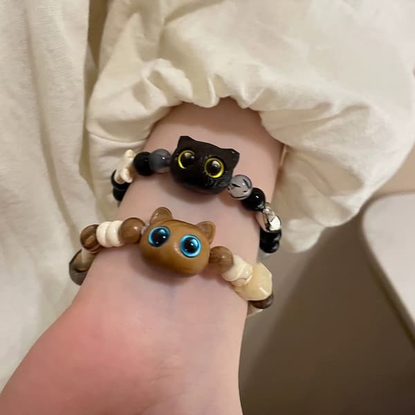 2 stk søt kattungeperlearmbånd, pararmbånd
