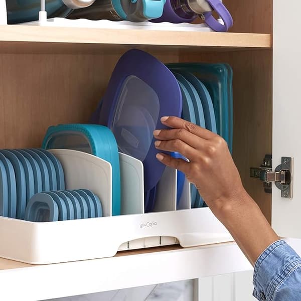 Matbehållarlock Organizer, Stor Justerbar Plastlock Förvaring
