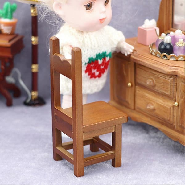 Dukkehus Miniature Stol i Skala 1/12, Møbelstol Model til Dukkehus Stue Dekoration Ac