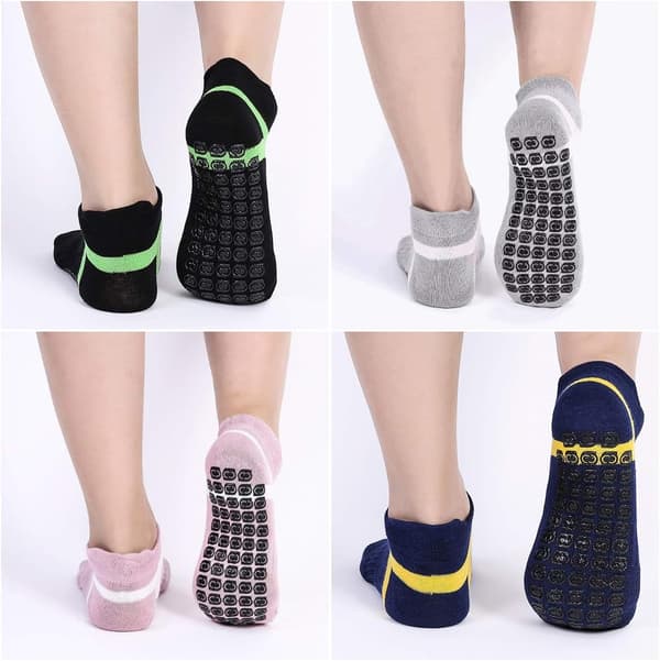 Yogasockor för kvinnor, halkfria, bomull, 4 par, Pilates-sockor med anti-halk
