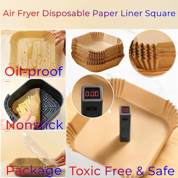 50st 16x4,5 cm Kvadrat Air Fryer Bakplåtspapper Ark Formar Engångspapper Brun one size