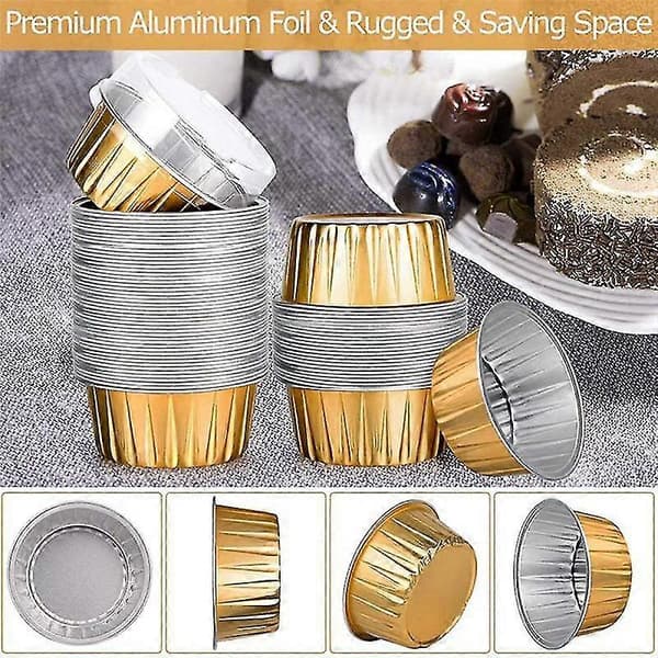 Dessertskåle med låg, 100 stk. guld aluminiumsfolie bageforme